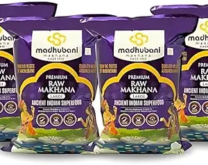 Makhana Madhubani Makhana | Premium Raw Plain Phool Makhana | Large Size 4 Pack